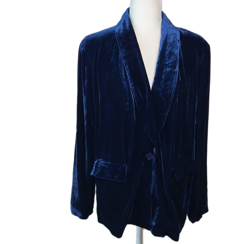 NWOT VINTAGE HAVANA One Button Oversized Velvet Blazer Midnight Blue L - Picture 2 of 11